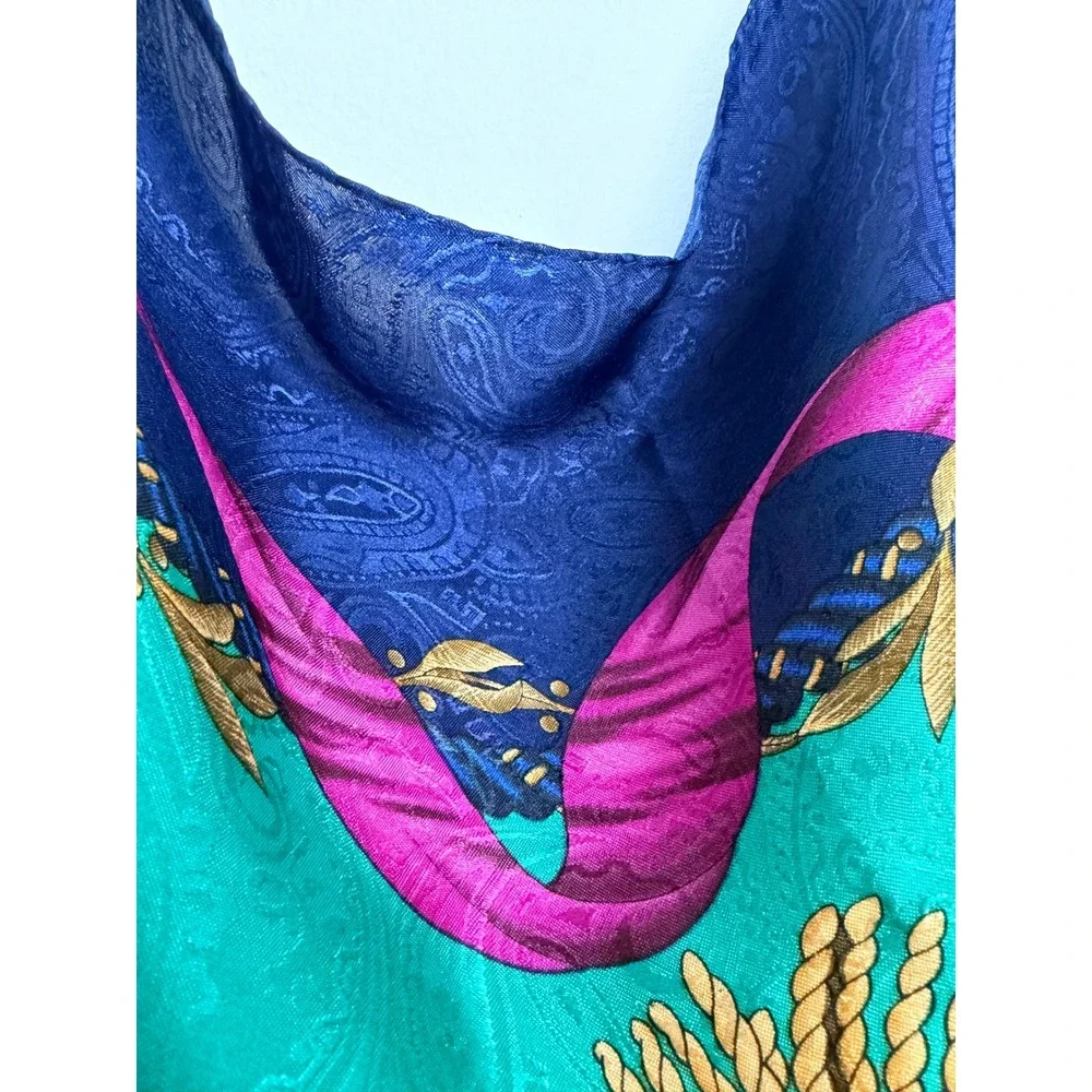 Liz Claiborne Vintage Scarve Shawl Teal Navy Magenta Tassel Paisley Jacquard NWT
